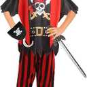 Kids Pirate Costume Set Pirate Captain Dress Up Outfits Playset for Boys Girls Halloween Role Play Cosplay S