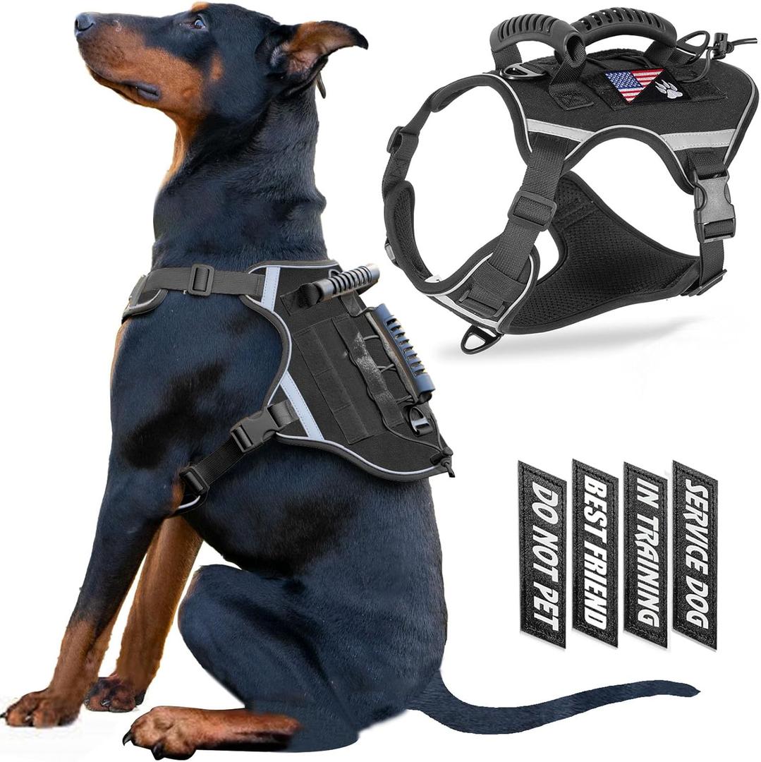 Tactical Dog Vest,Harness for Medium Small Dogs Reflective No Pull Adjustable Pet Harness Walking Training Running,Easy Control Pet Vest for Military Use Service Dog Harnesses(Black,S)