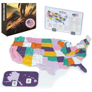 3D Mountains - 3D Magnetic US Map with NASA-Based Topography - Interactive 50 States Magnetic Puzzle with QR Code Info & Display Stand, Educational Gift & Decor