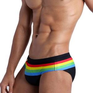 Swimwear Men Sexy Swim Briefs Pride Day Strips Swimsuits Swim Briefs Bikini Board Surf Shorts Trunk Large, Black