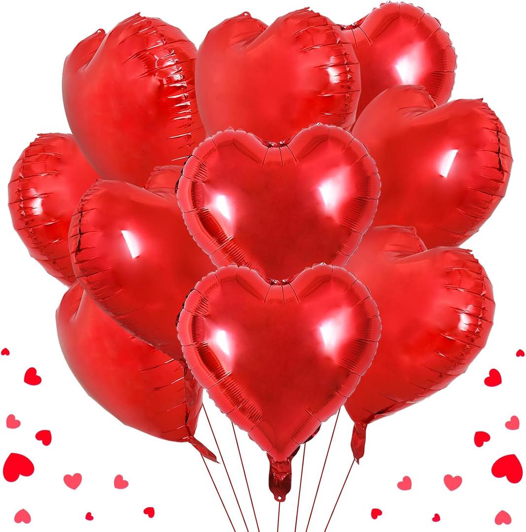 BEISHIDA 20 Pcs Heart Balloons 18 inch Metal Red Heart Shape Foil Balloons Neutral Love Balloon for Mother's Day Proposal Marriage,Valentines Day, Birthday Decorations