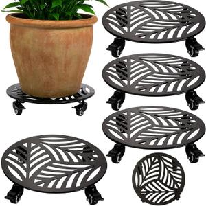 4 Packs Metal Plant Caddy with Wheels 13 inches Heavy-Duty Iron Rolling Plant Stand with Casters Indoor Outdoor Wheeled Plant Roller Base Pot Movers Plant Dolly Coaster Trolley Black