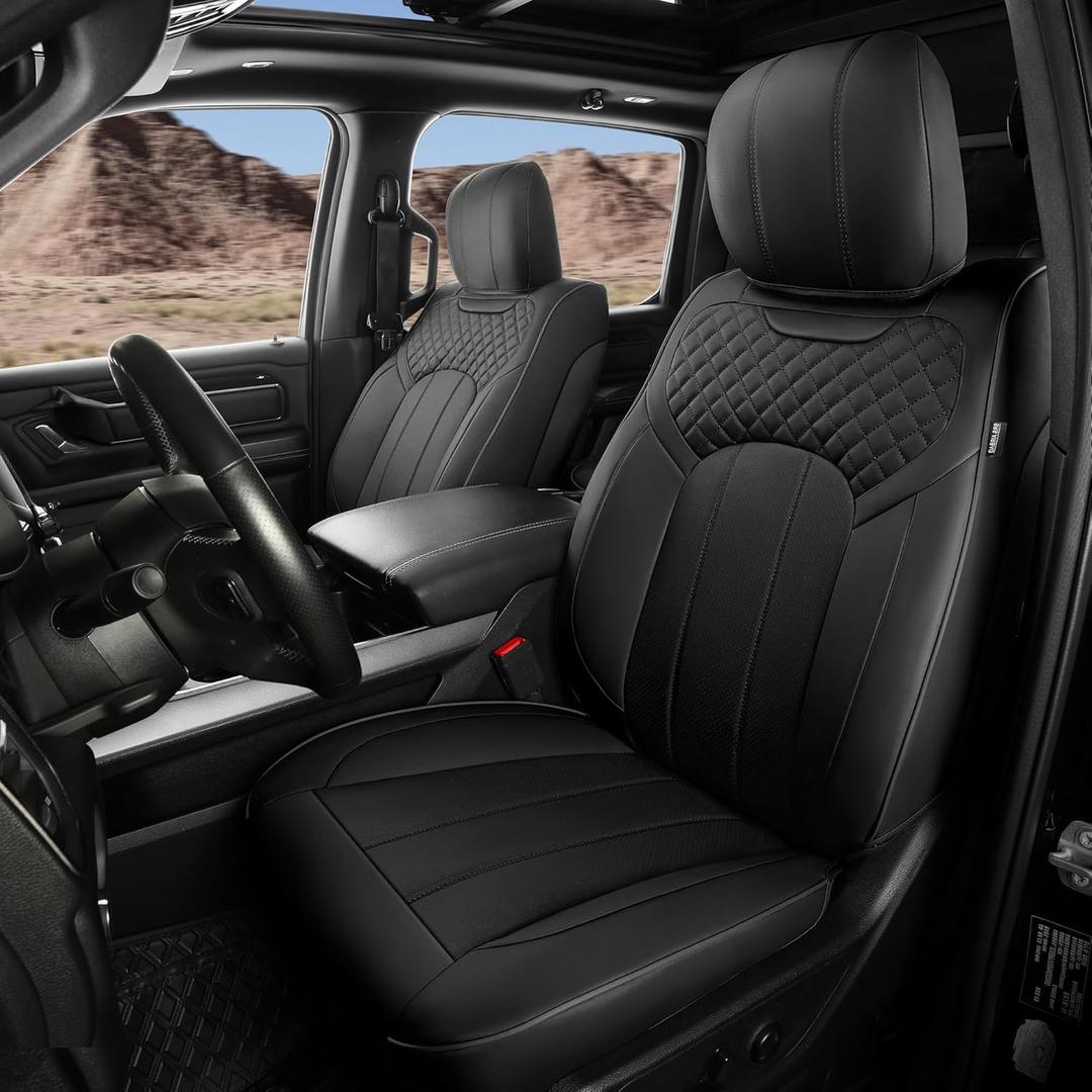 Seat Covers for Dodge Ram 2009-2018 1500, 2011-2026 2500 3500 Crew Cab Curved Bench Longhorn Big Horn Laramie, Rebel, Black
