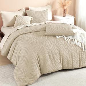 Litanika Khaki King Size Comforter Set, 3 Pieces Tufted Boho Farmhouse Bedding Comforter Sets, Lightweight Fluffy Comforter Bed Set for All Season (104x90In Comforter and 2 Pillowcases)