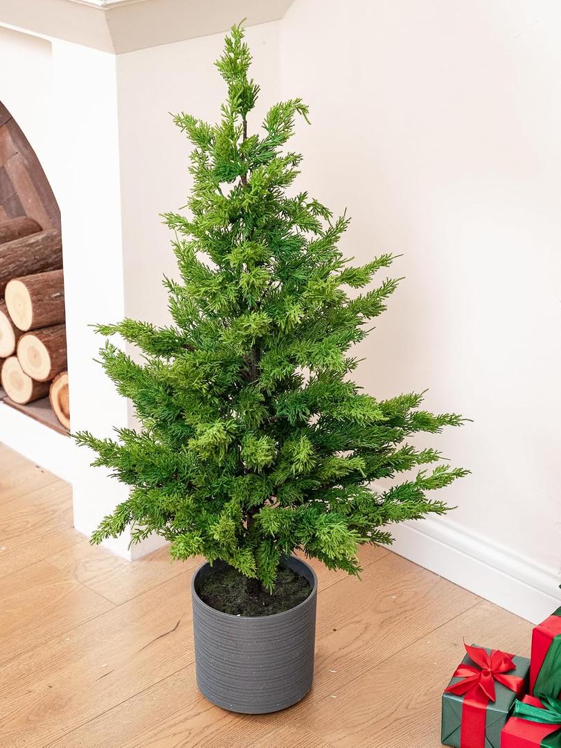 36’’ Cedar Pine Tree with Pot 36’’ Realistic Artificial Small Christmas Tree with Pot for Front Porch Stairs Indoor Outdoor Christmas Decorations