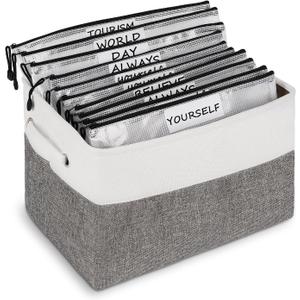 Board Game Storage Containers with 10PCS Zipper Bags, DIY Stickers and Adhesive, Board Game Organizers and Storage Bags for Board Games, Puzzles, Toys, Video Game, Craft Office Supplies (Gray)