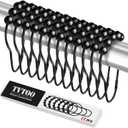 12PCS Shower Curtain Hooks, Shower Curtain Rings Black Rust Proof for Bathroom Shower Rods, Metal Shower Hooks SmoothQuick Sliding