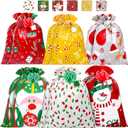 Aneco 12 Pieces Large Gift Bags Christmas Oversize Plastic Storage Bag with Tag and Pull Bows Giant Holiday Goody Gift Bags for Party Favor Supplies