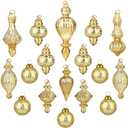 Glass Christmas Ball Ornaments Mercury Glass Drop Ornaments Holiday Trees Wreaths & Garland Decor Gold Color Size: 1.57''-5.39''(17 Pieces)