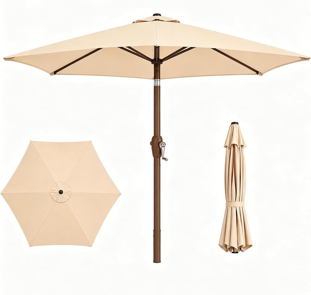 7.5ft Patio Umbrella, Outdoor Table Market Umbrella with Smooth Crank Lift, 6 Windproof Fiberglass Ribs, UPF50+ UV Protection for Deck, Pool, Garden and Backyard