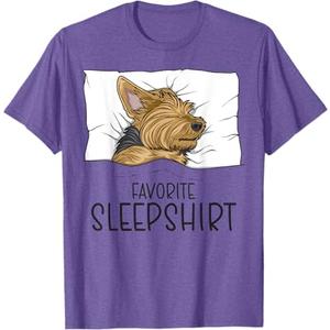 Favorite Sleepshirt, Napping Yorkshire Terrier Pajama T-Shirt (Small, Purple Heather)