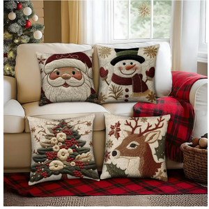 PICKFORU Christmas Throw Pillow Covers 18X18 Set of 4,Christmas Tree Santa Claus Snowman Reindeer Winter Holiday Cushion Case, Xmas Decorative Pillow Cases, Outdoor Living Room Pillow Covers