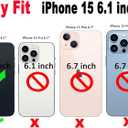 Qokey for iPhone 15 Case(6.1"), 2 Layer Hybrid Flowers Heavy Duty Hard Blossoms Shell + Soft Silicone Protective Shockproof Durable Scratch-Resistant Cover,Green Leaves
