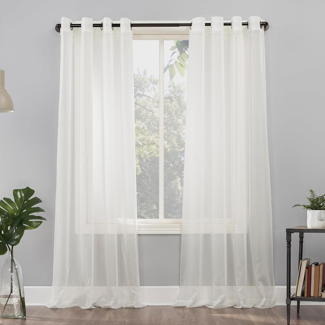 No. 918 Emily Sheer Voile Grommet Curtain Panel, 59" x 95", Eggshell Off-White