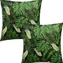 Evlaschin 18"x18" Tropical Palm Leaf Pillow Covers Summer Banana Leaves Cotton Throw Pillowcases Set of 2 Hawaiian Exotic Green Monstera Sofa Couch Seasonal Cuchion Cover Home Decoration