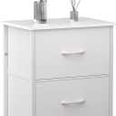 Nightstand with Drawer, 2 Drawers Dresser for Bedroom, Small Night Stand and Dressers Sets with 2 Fabric Drawers, Mini Dressers for Entryway, End Table with Drawer for Living Room, White