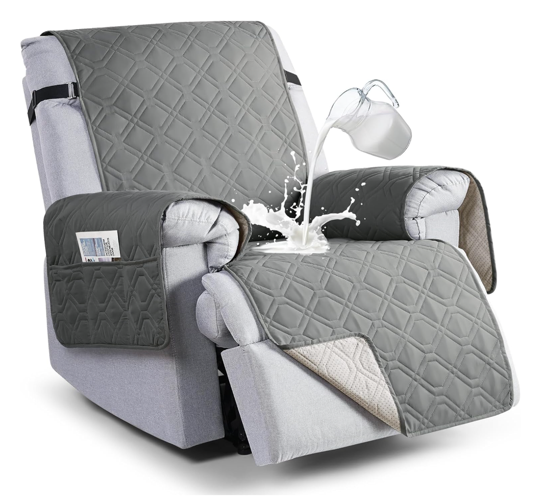 VANSOFY 100% Waterproof Recliner Chair Covers, Recliner Cover Non-Slip Dog Chair Cover Furniture Protector Washable Slipcover with Pocket, Elastic Straps for Pets, Dogs(Dark Gray, 23.6")