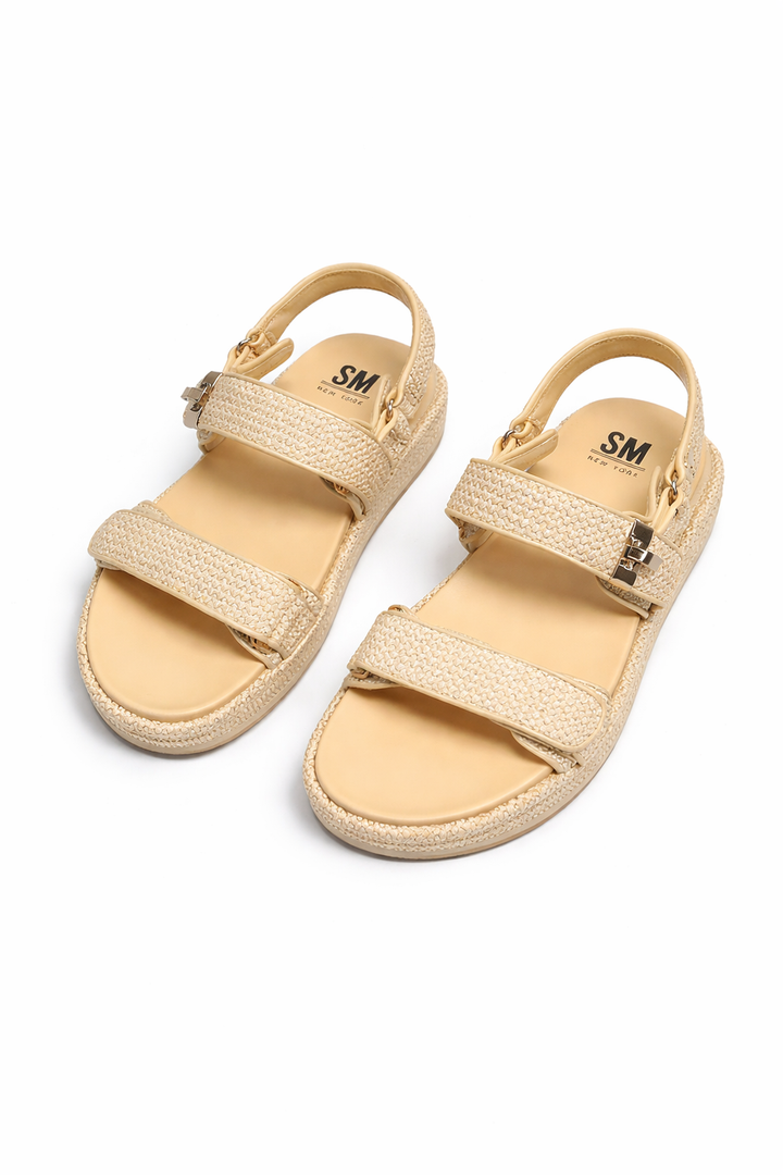 SM New York Women's Low Wedge Sandals Comfortable Arch Support Platform Open toe Casual Dressy Flat Summer Sandals with Adjustable Straps 8,5