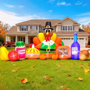 KOOY 8FT Thanksgiving Inflatables Decorations Blow Up Turkey Pumpkin with LED Lights for Fall Autumns Harvest Happy Thanksgiving Festival Outdoor Outside Indoor Lawn Holiday Dcor