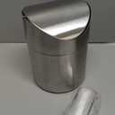 2 Pcs Desk Trash Can with Swing Lids, 12 Rolls of Trash Bags, 2L Brushed Stainless Steel Countertop Garbage Bin Small Wastebasket with Lid for Office Desk, Coffee Table(Silver)