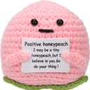 NQEUEPN Mini Funny Positive Honeypeach, 2.56 inch Handmade Knitted Peach Toy Creative Cute Crochet Doll with Positive Card for Friends Birthday Gifts Home Room Decoration Encouragement