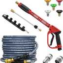 5000PSI Pressure Washer Gun and Hose Kit, 25FT Kink Resistant Steel Braided Power Washer Hose with 3/8" Swivel Quick Connector and M22 14mm Adapters Replacement/30" Extension Washer Wand