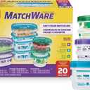 Glad GladWare MatchWare Food Storage Containers with Lids, BPA Free Reusable Plastic 20 Piece Variety Pack for Lunches, Meal Prep, and Leftovers, Leak Resistant, Microwave and Dishwasher Safe, 20 Count