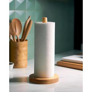 Wooden Paper Towel Holder Stand - Kitchen Paper Hanger Rack Bathroom Towel Roll Stand Organizer Simply Standing Countertop Paper Roll Holder, WPTH
