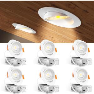 Amico 6 Pack 4 Inch 5CCT Gimbal LED Recessed Lighting, 360&90 Adjustable Eyeball Directional Downlight, Dimmable, 2700K/3000K/3500K/4000K/5000K Selectable, CRI90+ 9W 700LM, ETL&FCC (White)