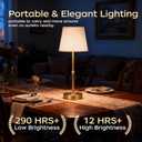 Cordless Table Lamp Rechargeable, LED Table Lamps with Touch Control, Stepless Dimmable Bedside Lamp, 6000mAh Battery Operated USB-C Lamp for Bedroom, Dining, Patio, Small Fabric Lamp Gold 2PCS