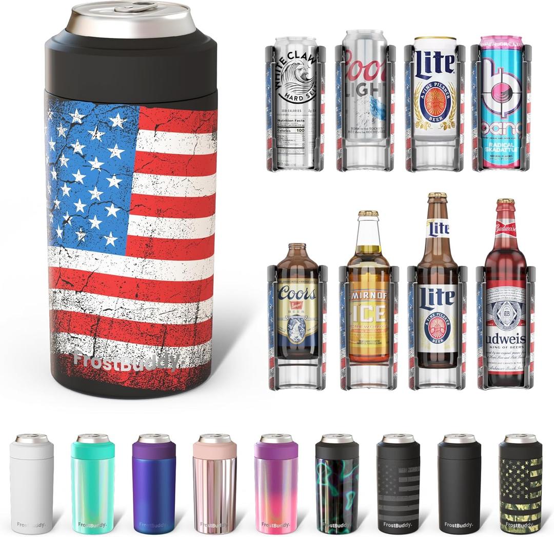 Frost Buddy Universal Buddy Can Cooler - Fits All - For Regular 12 & 16 oz or Slim-Size Bottles - Insulated Double-Walled Stainless Steel (Merica)