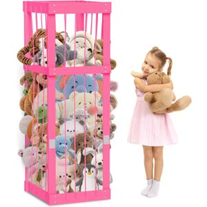 Stuffed Animal Zoo Wood, Large Stuffed Animal Storage Plushies Storage, Pink Toy Storage Organizer for Kids Room Nursery Play Room Bedroom