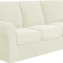 subrtex Slipcover Sets for Sofa, 7 Pieces Stretch Furniture Cover, Wear Resistant, Washable, Checkered Pattern, Ivory (Large)
