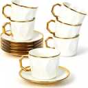 Coffee Cup Set of 6 with Saucers, 3.5 OZ Ceramic Espresso Cups, Turkish Coffee Cup Set for Cappuccino, Latte, Cafe Mocha and Tea, Dishwasher & Microwave Safe (Argyle)