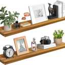 Teak Wood Floating Shelves Perfect for Bathroom Dcor Pack of 2 Wooden Wall Shelves for Bedroom Living Room Kitchen Simple Minimalist Home Dcor 36 x 6.7