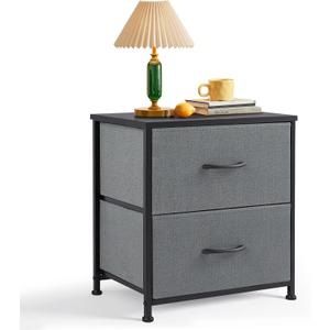 Nightstand, Small 2 Drawer Dresser End Table Bedside Furniture, Wooden Top Fabric Bins for Bedroom, Closet, Entryway, Dorm, 11.8" D x 18" W x 20", Gray