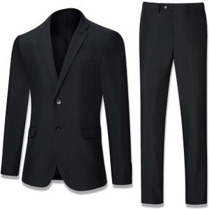 Men's Suit Slim Fit 2 Piece Suits for Men, Two Button Blazer Jacket Pants Set with Tie for Wedding Business Dinner (Black)