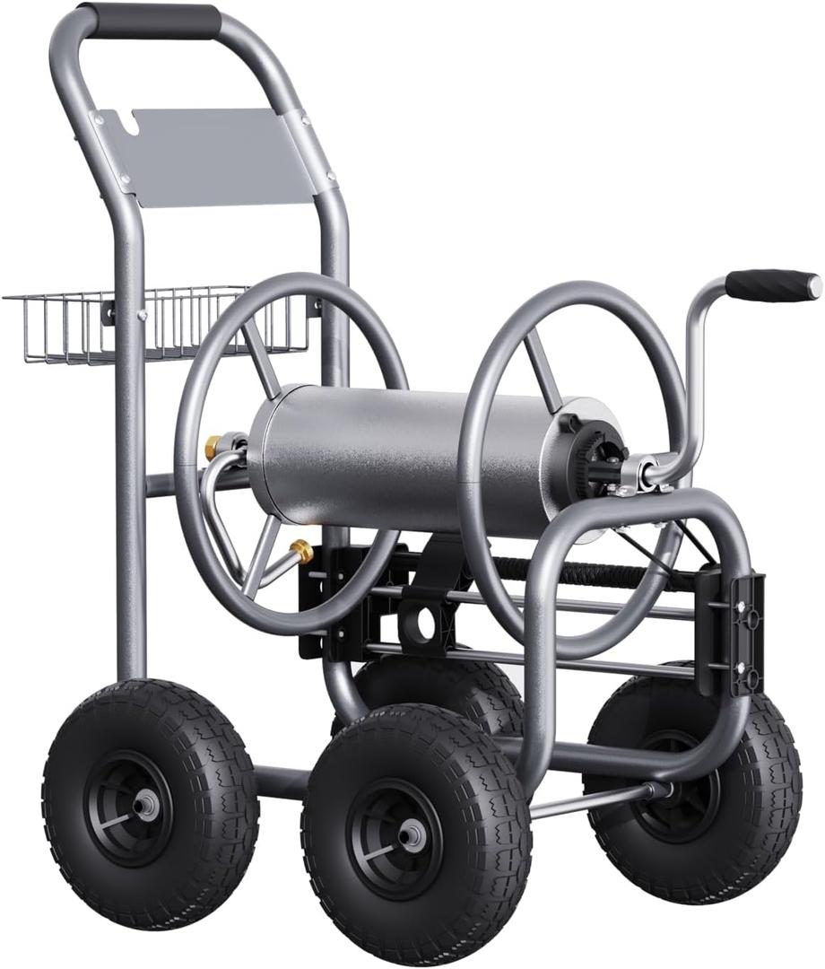 Giraffe Tools Hose Reel Cart, Hose Cart with Wheels Heavy Duty, Industrial Hose Reels for Outside, 250-Feet of 5/ 8" Hose Capacity, Hose Guide Pre-Installed
