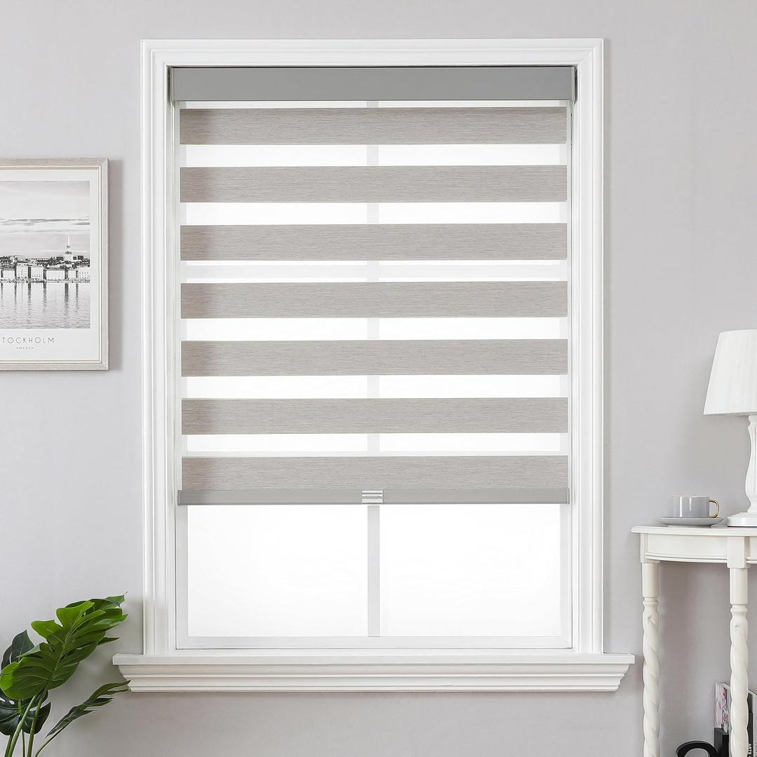 Joydeco Linen Zebra Blinds for Indoor Windows, 34.5" W x 72" H, Grey