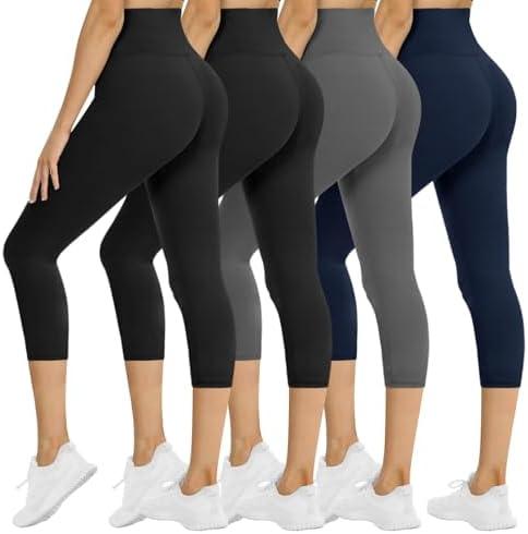 NexiEpoch 2 Pack Leggings for Women - High Waisted Tummy Control Soft Black Capri Yoga Pants with Pockets for Workout, Medium