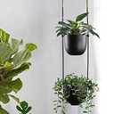 Modern Metal Hanging Planter for Indoor Outdoor Plants with Hook 2 Tier Boho Wall and Ceiling Flower Pots Baskets Holder Home Office Decor(Black)