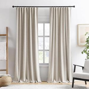 RAIN CITY Linen Blackout Curtains 120 Inches Long 2 Panels,Thermal Rustic Country Curtains for Living Room Large Window Back Tab Pleated Heading Tape with Hooks, Beige 50x120-in,10FT Tall