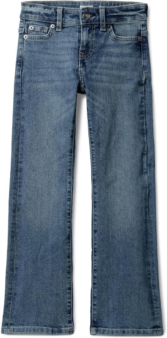 Amazon Essentials Girls' Slim Boot-Cut Stretch Jeans (Washed Blue)