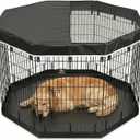 PJYuCien Dog Playpen with Top Cover and Bottom Pad - Metal Foldable Exercise Pen, 8 Panels 42" H x 24" W Indoor Outdoor Pet Fence Puppy Crate Kennel, Black