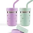 Pandaloo Smoothie Cups for Kids - Stainless Steel Toddler Tumbler with Straw, Sippy Cup for Smoothies - BPA-Free, Toddler Snack Cups, 10 oz (Pack of 2, lilac Rhapsody/Sweet Sage)
