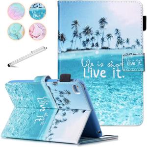 iPad mini Case, FANCITY Mini 4 Mini 5 Mini 3/2/1 Smart Wake Sleep Case with Kickstand [Card Slot & Pen Holder] PU Leather Protective Cover for Apple iPad mini 4 Mini 5 2019, Mini 2/3 - Beach