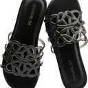 Womens Slide Sandals - Jelly Hollow Slip On Flats with Open Toe - Clear Breathable Fashion Beach Slippers for Women, Size 8