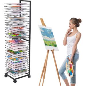 GENMOUS Art Drying Rack, Metal Painting Drying Rack with 30 Removable Shelves, Art Storage Rack with Lockable Wheels for Art Studio Classroom School, 47.2 10.8 12 Inches