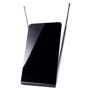 GE Flat Panel Indoor HD Digital TV Antenna, Long Range Smart TV Antenna, Supports 4K 1080P HD Smart TV VHF UHF, Extendable Dipole Rabbit Ears, Adjustable Stand, 5ft Coax HDTV Cable, 33681