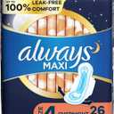Always Maxi Feminine Pads For Women, Size 4 Overnight Absorbency, With Wings, Unscented, 26 Count